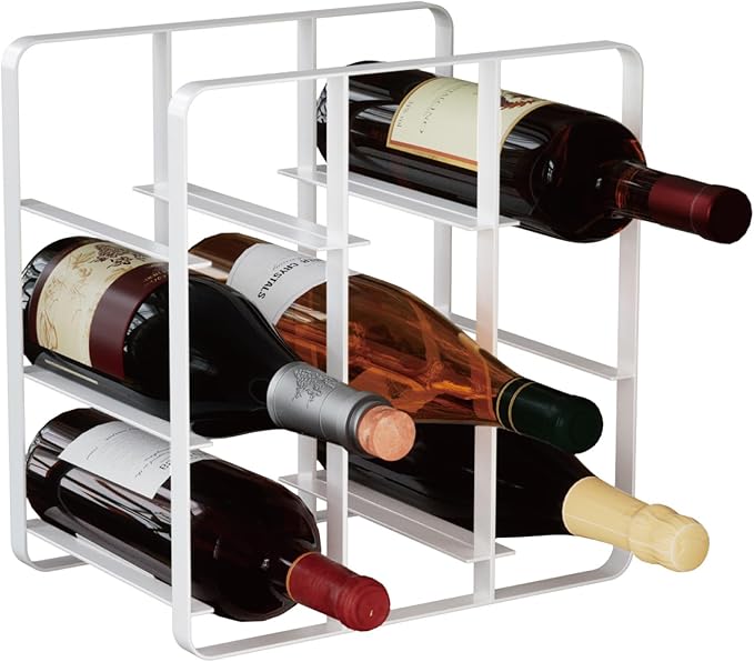 Buruis 9-Bottle Metal Wine Rack, Freestanding Holder Organizer for Red and White Wine, Kitchen Countertop, Pantry, No Assembly Required, White