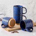 Nihow 16OZ Stackable Coffee Mug Set, Large Ceramic Coffee Mug Set of 4,Coffee Cup Set for Cappuccino/Latte/Cocoa,Dishwasher & Microwave Safe,Vivid Blue