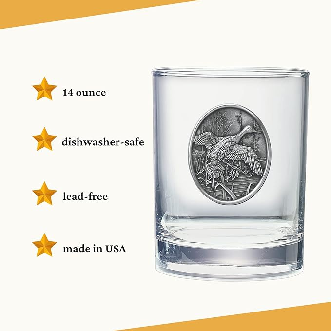 Heritage Pewter Pintail Duck Double Old Fashion | Double Rocks Glass 14 OZ for Liquor | Expertly Crafted Pewter Glass