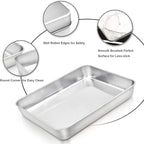 E-far Baking Pans Set of 2, 12.4” x 9.6” x 2” Stainless Steel Rectangular Cake Pans, Baking Sheet Pan for Lasagna Brownies Casseroles, Non-toxic & Healthy, Dishwasher Safe