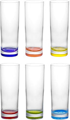 Red Co. Set of 6 Collins Slim Tall Highball 10 Fl Oz Water Beverage Glasses with Multicolor Bottoms