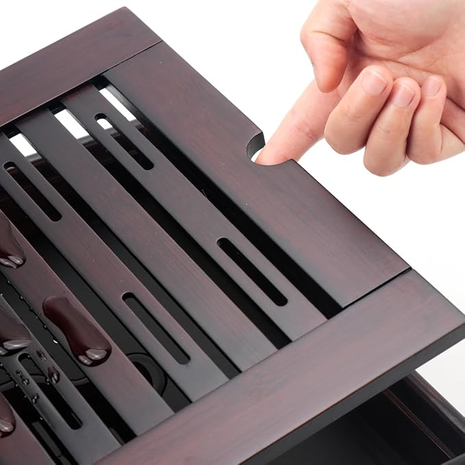 XL Size Bamboo Chinese Tea Tray - 15.6 x 10.9 inch Japanese Tea Serving Tray, Gongfu Tea Table Set with Reservoir Type Water Storage Box Kong Fu Tea Tray