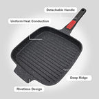 Griddle Pan with Detachable Handle, 10 Inch Cast Aluminium Non Stick Steak Pan for Induction Hob, Black