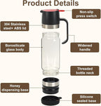 12 Oz Glass Honey Dispenser Pot with Silicone Base No Drip Honey Container Jar, Maple Syrup Dispenser with Handle for Pancake, Coffee or Tea Black