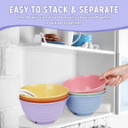 Cereal Bowls, 34 Oz Large Wheat Straw Dinnerware Sets of 6 with Spoon, Unbreakable Plastic Soup Bowls Reusable Microwave Dishwasher Safe for Salad Noodle Kitchen Breakfast, Multicolor