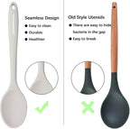 Slotted Solid Silicone Spoons Set for Cooking Dishwasher Safe, Heat Resistant White BPA Free Nonstick Kitchen Serving Spoon Mixing Spoons Basting Spoon Stirring