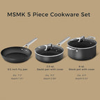 MSMK 5-Piece Pots and Pans set, Durable Non Stick Coating From USA, Kitchen Cookware sets, even heating, comfortable handling, Induction Compatibility for Home Cooking, Oven Safe, Dishwasher Safe