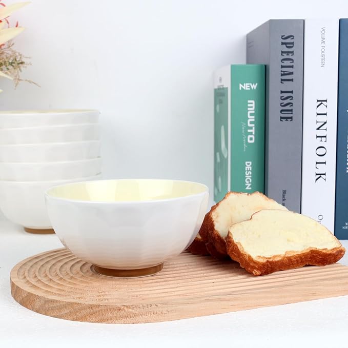 6-Piece Pasta Bowls 24 oz, Yellow Porcelain 6 inch, Microwave Oven Dishwasher Safe Scratch Resistant