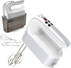 9-Speed Digital Hand Mixer Electric, 400W Powerful DC Motor, Baking Mixer Handheld with Snap-On Storage Case, 5 Stainless Steel Accessories, Flat Beaters, Dough Hooks, Whisk (Silvery & White)