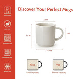 Sweese Stackable Coffee Mugs - 10 Oz Porcelain Cups for Specialty Coffee Drinks, Cappuccino, Cafe Mocha, Latte and tea, Set of 4, White Grey