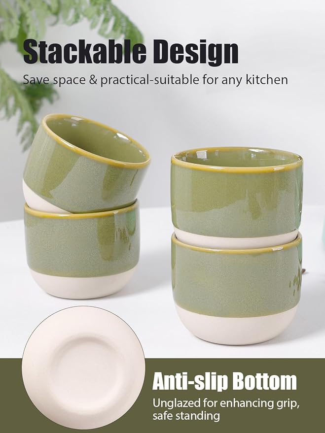 INGOFIN Ceramic Espresso Cup Set of 4-4.2 oz Espresso Cup for Coffee and Tea, Modern Porcelain Glazed Demitasse Cups, Microwave Dishwasher Safe Mugs, Suit for Espresso Machine, Green