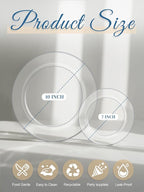 WDF 200PCS Clear Plastic Plates for Party - Heavy Duty Clear Disposable Plates - 100 x 10"Dinner Plate and 100 x 7" Dessert/Cake Plastic Plate for Weddings/Traval/Party/BBQ/Events