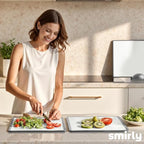 SMIRLY Plastic Cutting Board Set with Holder 3 Pieces, Non-Slip Dishwasher Safe Chopping Boards for Kitchen, Grey & White