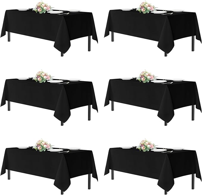 sancua Black Tablecloths for 8 Foot Rectangle Tables, 6 Pack - 60x120 Inch - Washable Fabric Cloth Table Cloth for Wedding Party, Birthday, Banquet Reception, Reusable Polyester Table Covers