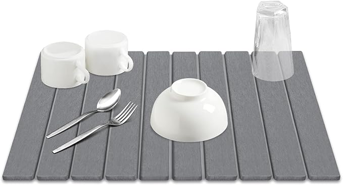 Quick Dry Stone Mat, Stone Drying Mat for Kitchen Counter, Large Dish Drying Mat - Diatomaceous Earth Dish Drying Mats, Modern Fast Dry Pad for Bathroom, 24"x16", DarkGray