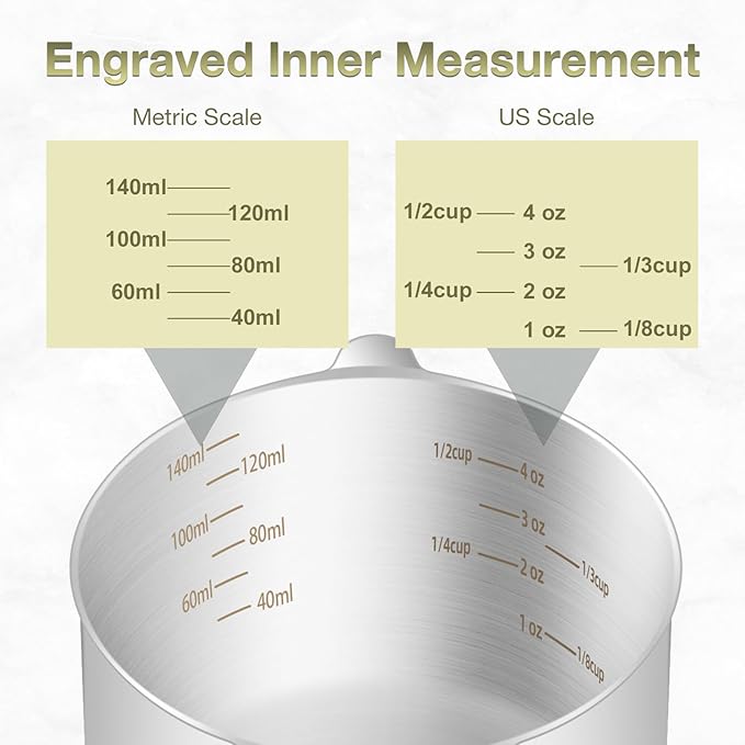 1PCS 2/3Cup (160ml, 5.3oz) Single Measuring Cup, Etched Inner Scale Stainless Steel Measure Scoop, Metric and US Measurement, Dishwasher Safe