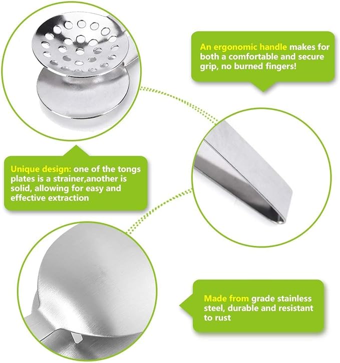 TraderPlus 2 Pack Stainless Steel Tea Bag Squeezer Tongs Strainer Grip