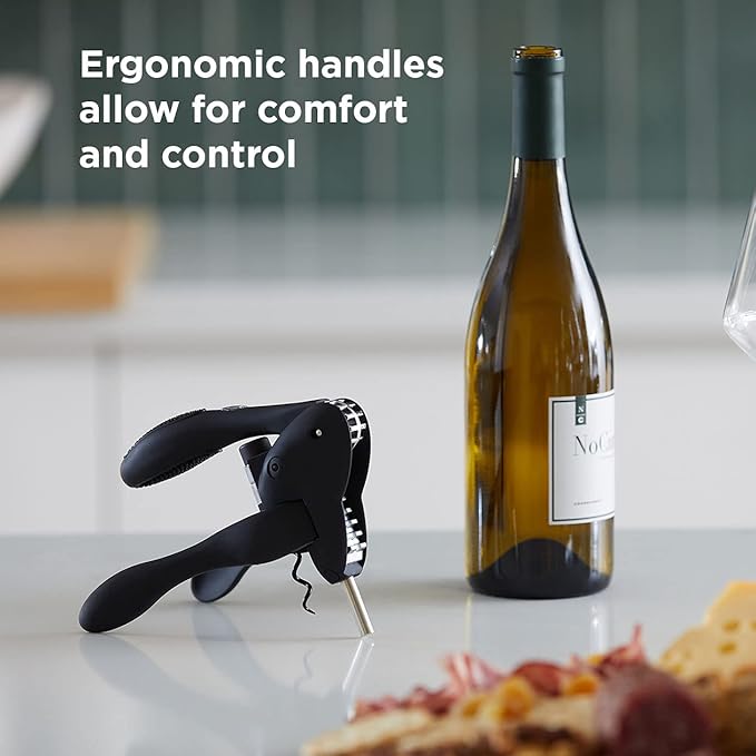 Rabbit W6004N Original Lever Corkscrew Wine Opener with Foil Cutter and Extra Spiral, Black Finish, Smooth Lever Action for Effortless Cork Removal