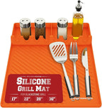 Kitchen Perfection Silicone Grill Mat for Blackstone Griddle Accessories - Silicone Tools & Spatulas Mat with Drip Pad - Keeps Your Griddle Clean and Your Utensils Organized - Great BBQ Gift