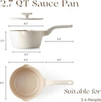 PRICUSIS Ceramic Nonstick Saucepan with Lid, 2.7 Quart Non Toxic Pot with Pour Spouts, Full Coated, 100% Dishwasher Safe, Induction Compatible & Oven Safe, PTFE PFAS & PFOA Free, Coconut White