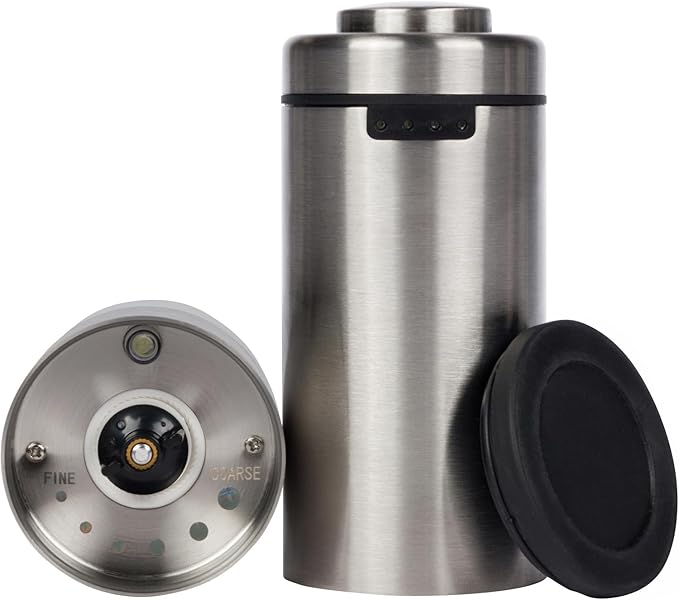 USB-C Electric Salt and Pepper Grinder Set (pack of 2) - Stainless Steel Salt & Pepper Mills with LED Light - Complimentary Mill Rest- One Handed Operation Adjustable Ceramic Grinders