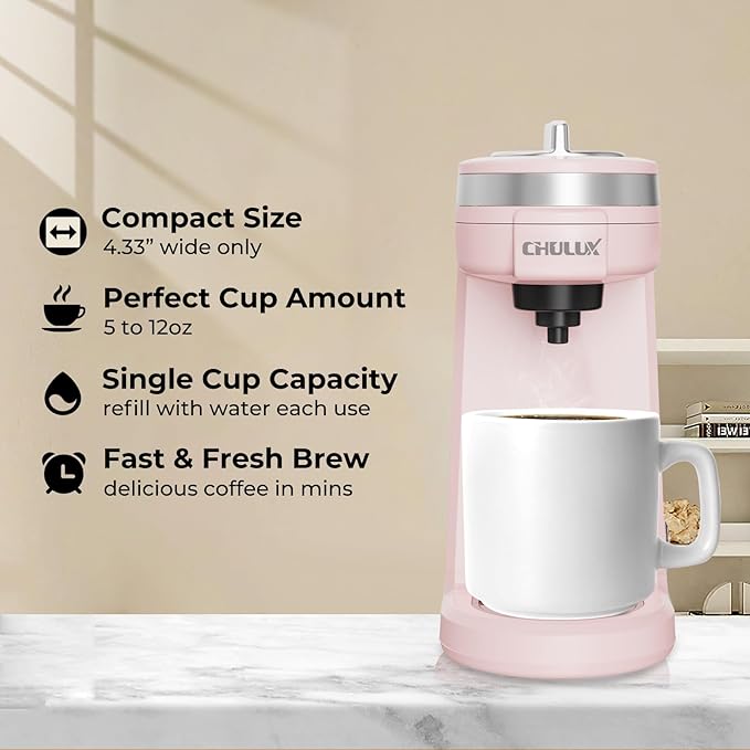 CHULUX Mini Coffee Maker for K Capsule, Single Serve Coffee Maker for One Cup Americano, Lightweight Pod Coffee Machine, Dusty Rose