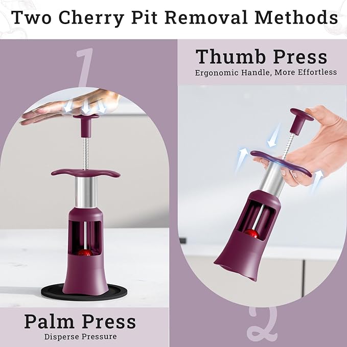 Cherry Pitter Remover Tool, Premium Quick Release Cherry Pitter, Press & Push Type, Large 33mm Cherry Seed Remover, Durable, Food Grade Stainless Steel & PP Plastic, More Labor Saving (Beet)