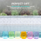 Acrylic Colored Wine Glasses Set of 6 BPA-Free Plastic, Tritan & acrylic Stemless wine glasses- Dishwasher Safe Unbreakable Glass for Indoor & Outdoor Plastic Glass for Wine & Water(Bright)