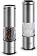 Salt and Pepper Grinder Set with Adjustable Coarseness | Manual Pepper Mill Grinder with Refillable Design | Ceramic Core | Kitchen Essential (2 Packs, Stainless Steel)