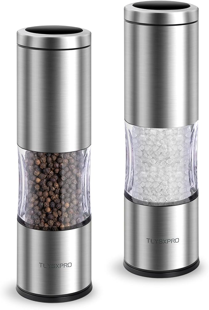 Salt and Pepper Grinder Set with Adjustable Coarseness | Manual Pepper Mill Grinder with Refillable Design | Ceramic Core | Kitchen Essential (2 Packs, Stainless Steel)