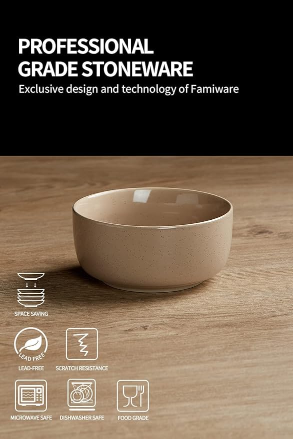 famiware Milkyway Cereal Bowl, Soup Bowls for 4, 25 Ounce Bowls Set for Kitchen, Bowl Set for Cereal Soup Rice Pasta Salad Oatmeal, Cinnamon Brown