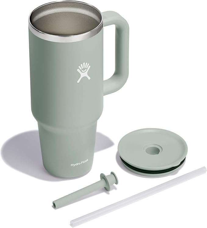 Hydro Flask 40 Oz Travel Tumbler with Handle, Lid and Straw - Insulated Stainless Steel in Agave