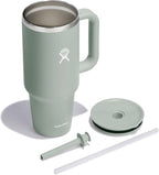 Hydro Flask 40 Oz Travel Tumbler with Handle, Lid and Straw - Insulated Stainless Steel in Agave