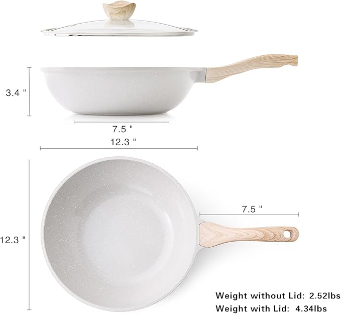 Ceramic Wok Pan, 12 Inch Nonstick Wok with Lid, Healthy Non Toxic Woks & Stir-fry Pans for Cooking, Induction Cookware, PFOA & PFAS Free