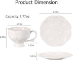 KAMMAK Tea Cups and Saucers Set of 2, Porcelain Coffee Cups, 7.8-Ounce Stackable Espresso Mugs, Ceramic Demitasse for Coffee, Latte, Americano, Tea, Britney