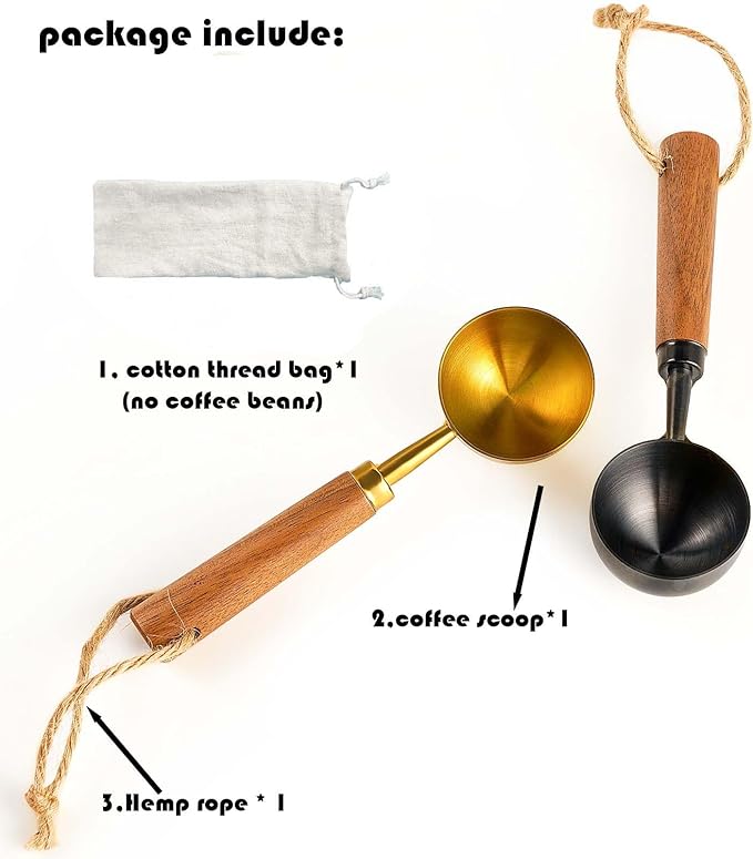 Coffee Scoop For Ground Coffee 2 Tablespoon,Coffee Beans And Tea,304 Stainless Steel Coffee Spoon With Nature Walnut wood Handle,Ink Black (With A Burlap Cord &Thickened Storage Bag)
