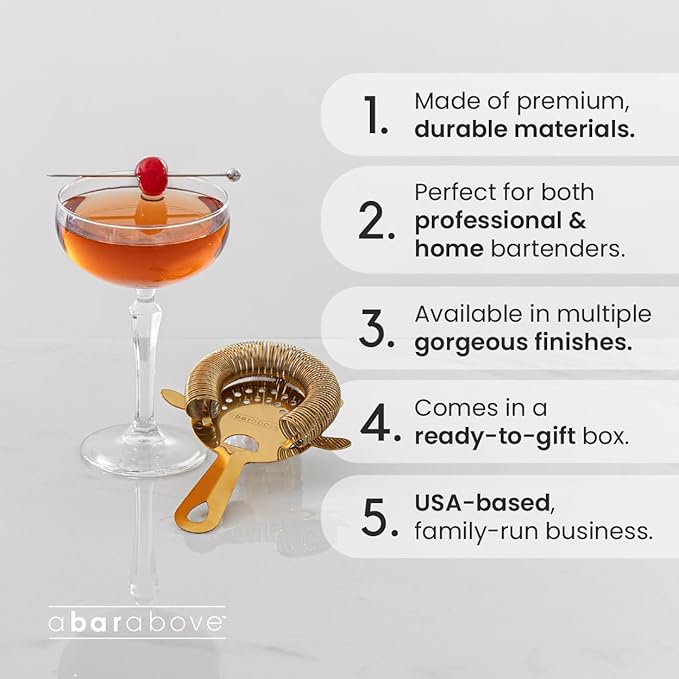 A Bar Above 4-Prong Cocktail Strainer, Stainless Steel Strainer with High-Density Spring for Smooth Drink Pouring, Fits Boston Shakers and Mixing Glasses, Bar Accessories, Silver