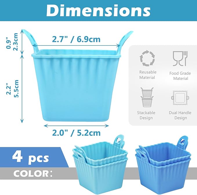 Koluti Reusable Egg Bites Silicone Mold Set of 4, Nonstick Muffin Baking Cupcake with Double Handle, Small Square Air Fryer Cupcake Liners, 2 Color
