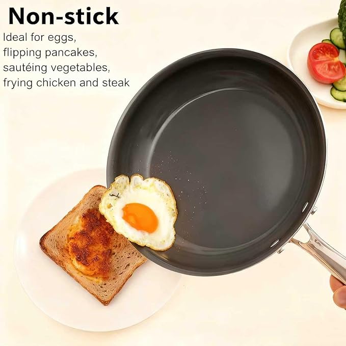 Cookware Set Nonstick Frying Pans, 8,9.5,11 inches Ceramic Non Stick Skillets, Egg Fry Pans for Cooking,PTFE,PFOA,PFAs Free,Oven&Dishwasher Safe,Ash Grey