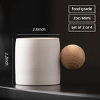 2-Oz Ceramic Espresso Cups with Wood Handle, 2/4-Piece Set for Coffee, Tea, Latte - Dishwasher Safe, Multi-Color & Wood Styles, Gift & Café Use (white, Round Handle2)