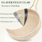 Fully Clad 5-Ply Stainless Steel Cookware Set, 12Pcs Nonstick Pots and Pans Set with Stay-Cool Handles, Induction Compatible, Stackble Design, Includes with Frying Pan, Saucepans and Saute Pan (Beige)