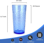 Yalin 24-Ounce Plastic Tumbler Acrylic Drinking Glasses, Reusable Plastic Cups, Stackable, BPA-Free, Shatter Proof, Dishwasher Safe, Set of 8 (Blue)
