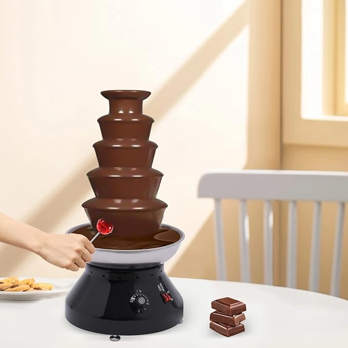 5 Tiers Commercial Chocolate Fountain Hot Chocolate Fondue Tower Stainless Steel Melting Machine 7 Lbs Fondue Fountain for Cheese Party Wedding