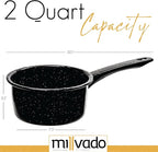 2 Quart Granite Saucepan, Naturally Nonstick Sauce Pots, Speckled Enamel Ware Cookware, Small Sauce Pan for Cooking and Boiling - Granite Cooking Pot for Stovetop, Campfire, Outdoor Stove