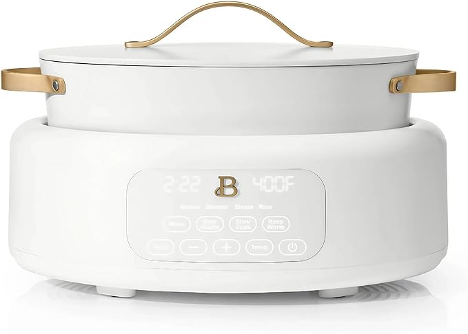 Beautiful 10-in-1 6-Quart Electric Multi-Cooker with Ceramic Coated Pot, Oven Safe to 400°F, Easy Cleanup & Multi-Function Cooking, by Drew Barrymore (White Icing)