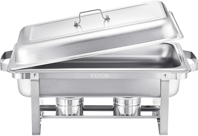 VEVOR Chafing Dish Buffet Set, 8 Qt 6 Pack, Stainless Steel Chafer with 6 Full Size Pans, Rectangle Catering Warmer Server with Lid Water Pan Stand Fuel Holder, for Weddings Parties Banquets, Silver