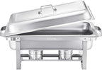 VEVOR Chafing Dish Buffet Set, 8 Qt 6 Pack, Stainless Steel Chafer with 6 Full Size Pans, Rectangle Catering Warmer Server with Lid Water Pan Stand Fuel Holder, for Weddings Parties Banquets, Silver