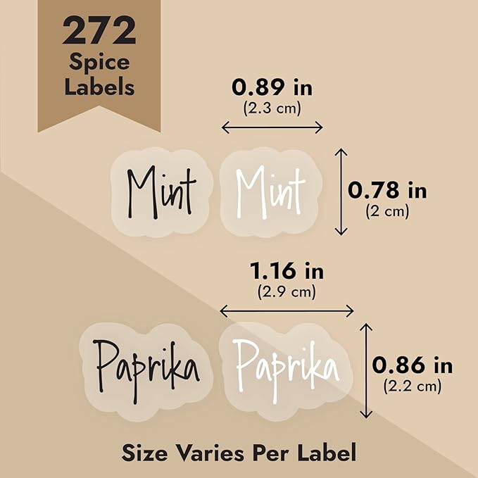 Talented Kitchen 272 Spice Labels Stickers, Clear Spice Jar Labels Preprinted for Seasoning Herbs Kitchen Spice Rack Organization, Water Resistant, Black and White Script