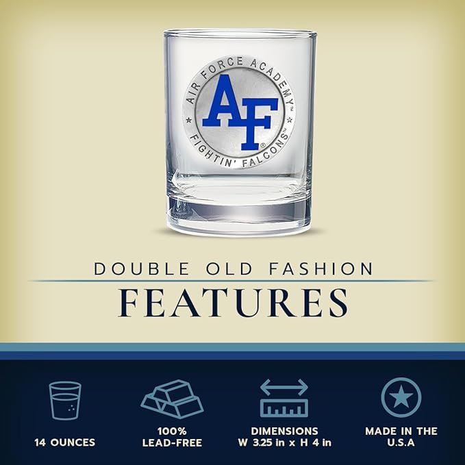 Heritage Pewter US AIR FORCE ACADEMY Double Old Fashion | Double Rocks Glass 14 OZ for Liquor | Expertly Crafted Pewter Glass