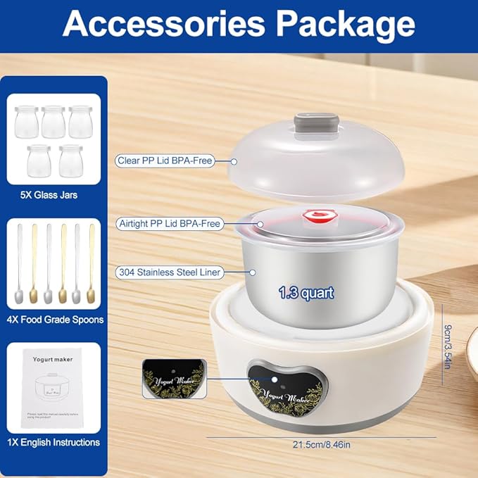 Abnaok 36 Hour Yogurt Maker,1.2L Automatic Digital Yoghurt Maker Machine,Lcd Display with Constant Temperature,Multi-Function Probiotic Yogurt Maker